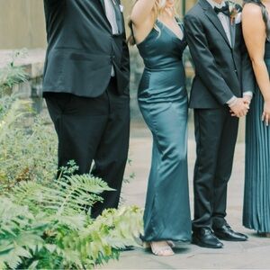 Revelry satin slit “Rava” dress